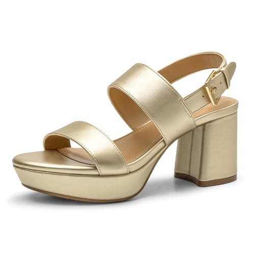 Athlefit Gold Platform Heels for Women Chunky Block Open Toe Heeled Sandals Comfortable Dress High Heels for Prom Wedding Size 10 - Image 1
