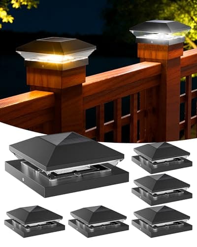 T-SUN Solar Post Cap Lights Outdoor 6 Pack, 2 Modes LED Fence Post Solar Lights Fit for 4x4 5x5 6x6 Vinyl/Wooden Posts, Waterproof Deck Post Lights Solar Powered for Garden Patio Gate Porch - Image 1