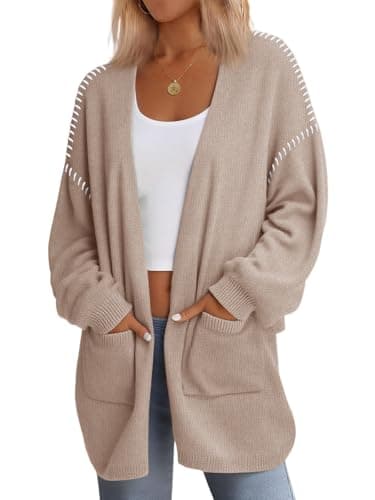 HDLTE Oversized Chunky Cardigan Sweaters for Women Fall Long Open Front Lightweight Cardigans with Pockets 2025 Winter Fashion Beige - Image 1