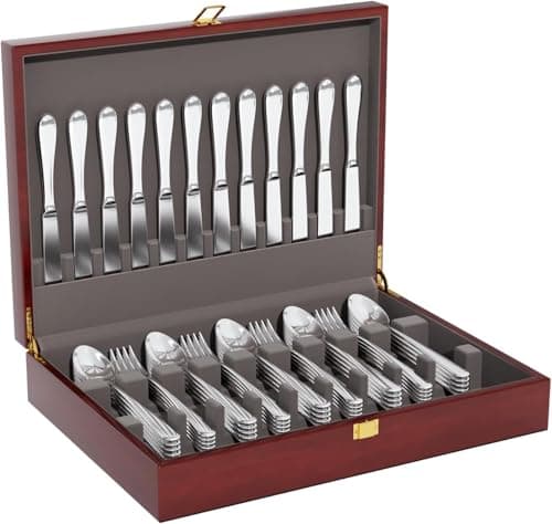 Solid Mahogany Silverware Storage Box,Silverware Chest Case with Lid and Felt Lined,Wood Flatware Storage Box for 12 sets of Utensils,Silverware Boxes for Flatware,Silverware Chest without Silverware - Image 1