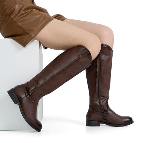 Vepose Women's Knee High Boots 956 Coffee Zipper Casual Weather Tall Fashion Retro Vegan Boots for Women Size 9.5(CJY956 Coffee pu 09.5) - Thumbnail 5