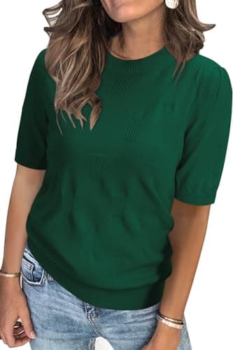 Arach&Cloz Women's Fashion Spring Summer Tops 2026 Short Sleeve Sweater Crew Neck Knit Pullover Dressy Easter Shirt Business Casual Work Outfits St Patrick Day Clothes Green L - Image 1