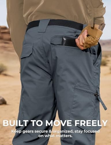 MOURCE Mens Tactical Pants Ripstop Waterproof - Elastic Waist Outdoor Work Hiking Pants Men with 10 Pockets, Grey - Thumbnail 5