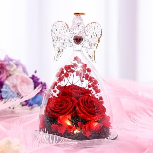 Tiaronics Mothers Day Rose Gifts for Women, Large Angel Figurines with Real Roses, Preserved Real Flower Rose for Her - Red - Thumbnail 6