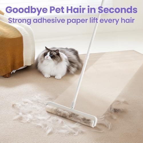14.17" Extra Large Lint Rollers for Pet Hair, DELOMO Sticky Rollers for Floor with 3 Extendable Handle & 4 Refills (200 Sheets), Long Handle Sticky Mop for Cleaning Carpets, Couches, Furniture, Cars - Thumbnail 5