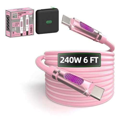 MFish 240W USB-C to USB-C Cable (PD 3.1 EPR), 480Mbps Speed, Fast Charging Type C Cable for MacBook Pro/Air, iPhone 17/16 Pro, Galaxy S25/S24, Laptops, iPad, Durable Silicone, 6FT Pink - Image 1