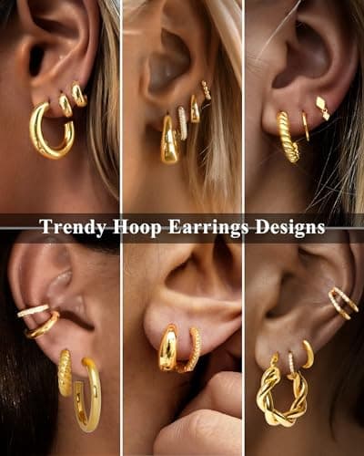 Adoyi Gold Hoop Earrings Set for Women Girls Trendy 18K Plated Gold Hoops Small Chunky Earrings Twisted Huggie Ear ring Pack Lightweight 9 Pairs Jewelry Set for Valentines Mother's Day Birthday Gifts - Thumbnail 4