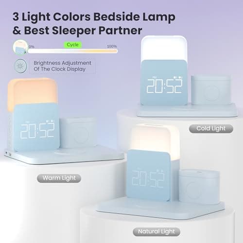 Alarm Clock Charging Station for Bedrooms, 7 in 1 Wireless Charging Station, Magnetic Charger with Night Light Bedside Clock for iPhone 17 16 15 14 13 12 Pro Max, Apple Watch, AirPods (Blue) - Thumbnail 4