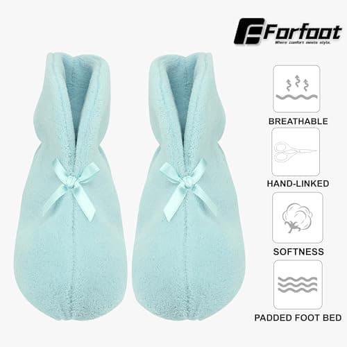 Forfoot Slipper Boots, Fluffy Boot Slippers for Women Coral Fleece Fabric Indoor House Slip On Winter Bootie Slippers Light Blue Office Shoes Size 9.5 - Thumbnail 3