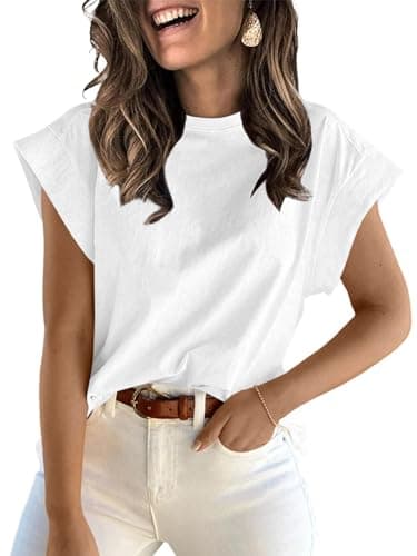 ZDC Women's Cap Sleeve Tank Tops Summer Crew Neck T Shirts Basic Loose Fit Solid Tee White - Image 1