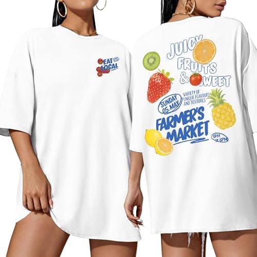 Aiyino Yk2 Womens Oversized Graphic T Shirt 100% Cotton Farmers Market Fruit Shirt Casual Summer Loose Fit Tee S - Image 1