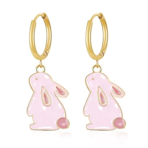 Trinckle Easter Bunny Earrings for Women, Pink Bunny Dangle Earrings Rabbit Drop Matching Easter Outfits for Girls, Rabbit Jewelry as Spring Dresses Accessories Easter's Basket Gifts for Daughter - Image 1