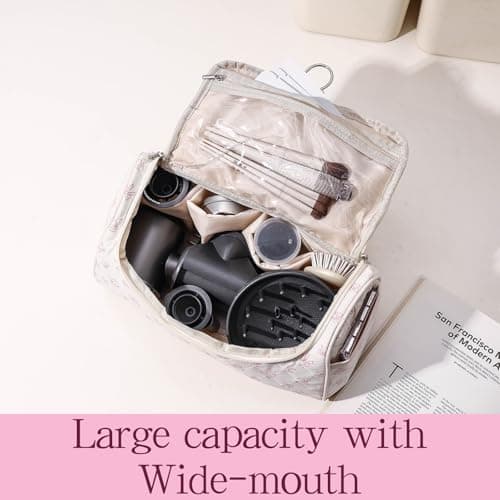 AMZMA Quilted Hair Tool Bag for Travel Storage, Large Organizer Case for Hair Dryer with Hanging Hook & Handle,Organizer with 4 Thickened Compartments, Lightweight - Thumbnail 3