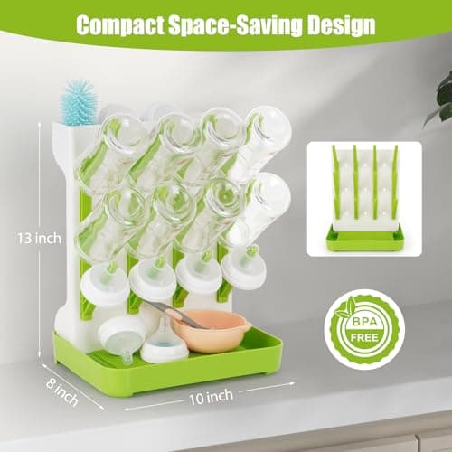 Flysich Baby Bottle Drying Rack, 2PCS Space Saving Baby Bottle Organizer for Countertop, Vertical Bottle Dryer Holder with Brushes Holder, Large Bottle Storage Holder 12 Bottles & Baby Accessories - Thumbnail 2