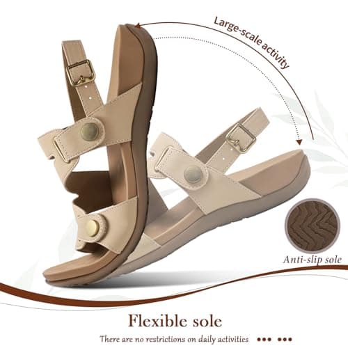 Littleplum Orthopedic Sandals for Women Arch Support Comfortable Flat Adjuatable Sandals for Walking Summer Beach, Apricot Size 8.5 - Thumbnail 6
