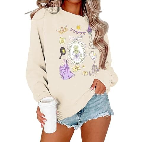 IZROLO Magic Kingdom Sweatshirt for Women Magical Shirts Princess Long Sleeve Tee Princess Pullover Tops Purple - Image 1