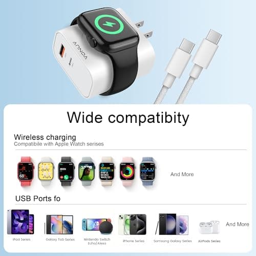 3-in-1 Adapter for Apple Watch, 20W USB C Fast Charging Block with Dual Ports & Magnetic Wireless Adapter, Portable Travel Wall Plug for iWatch Ultra/SE/10/9/8/7/6, iPhone 16/15/14/13, AirPods - Thumbnail 6