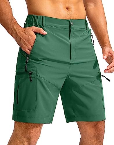 Pudolla Men's Hiking Cargo Shorts 9" Lightweight Outdoor Work Shorts for Men Travel Golf Camping Casual with 5 Zipper Pockets(Green Large) - Image 1