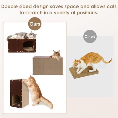 EHEYCIGA Cardboard Cat Scratcher House, 23-Inch Corrugated Cat Scratcher for Indoor Cats, Extra Large Scratching Board Pad, Dark Brown - Thumbnail 4