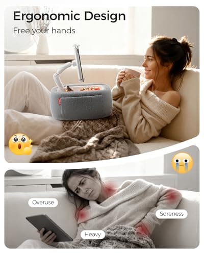 LULULOOK Ultra Fluffy Kindle Pillow Stand for Reading, Lap Tablet Pillow Stand with Snack Bowl & Flodable Arm Compatible with iPad, Phone and 4.7-14.6” Tablet for Book Reading in Bed - Thumbnail 3