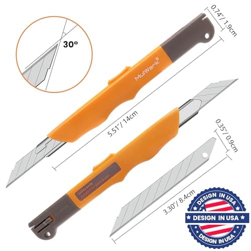 Mulwark 11PC Box Cutter Retractable Utility Knife Set - Heavy Duty Craft Knife with 10PC Sharp Snap-off 9MM 30 Degree Blades for Precision Cutting - Thumbnail 2