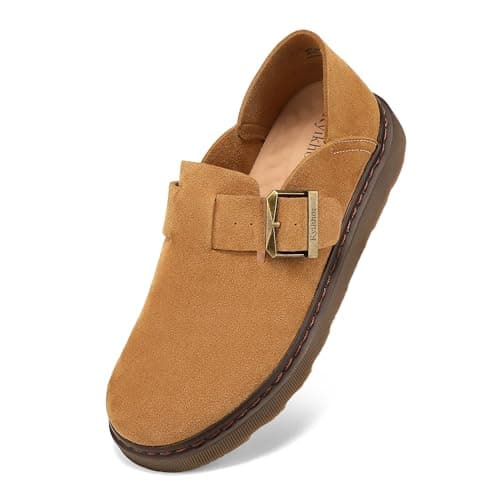 KYIKHOR Women's Comfortable & Lightweight Suede Leather Penny Loafers Slip-Ons Cute Business Casual Dress Shoes Work Office Flats Everyday Walking Shoes Driving Mocs for Women Brown,9.5 M US - Image 1