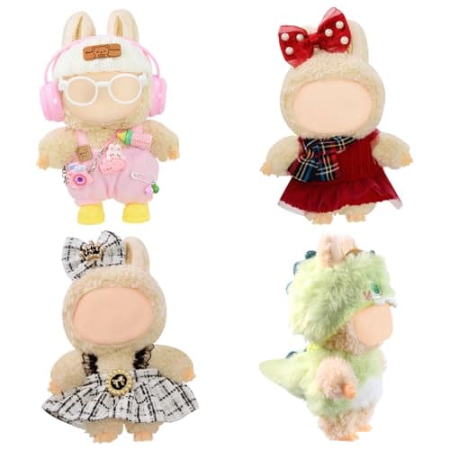 4 Pack Doll Clothes for LABUBU 17cm Doll, Outfit Set with Hats & Accessories, Dress and Hairpin Set for LABUBU Dress Up, Cute Styles for Dress-Up & Display（NO Doll - Image 1