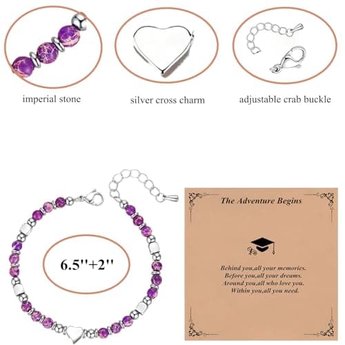 Ediseng 2026 Graduation Gifts for Her,Heart Charm Bracelets for Her,Personalized Graduation Bracelets for College/High School/Masters Degree/Nursing/8th Grade/Middle School/5th Grade (imperial stone) - Thumbnail 4