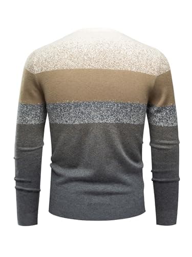 ALLOVIN Men’s Gradient Stripe Knit Sweater – Slim Fit, Soft Wool Blend, Warm & Stylish for Fall Winter | Gray Green | X-Large - Thumbnail 4