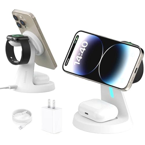 Wireless Charger Compatible with Mag-Safe,3 in 1 Charging Station for iPhone17/16/15/14/13/12 Series, Apple Watch,AirPods,15W Fast Charging (Adapter Included) - Image 1