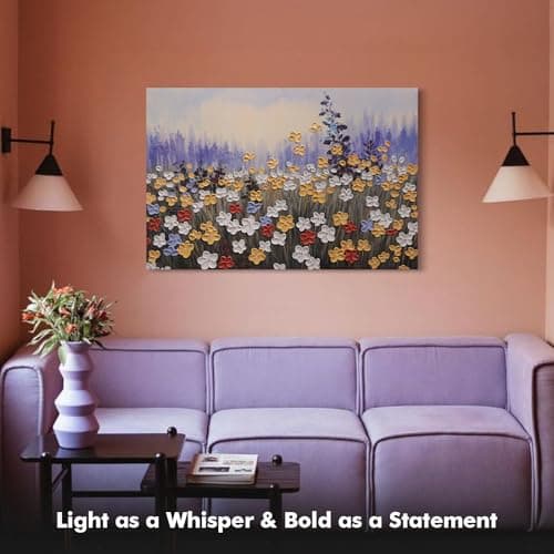 JUHOME Vintage Hand-Painted Texture Wildflower Canvas Wall Art, Rustic Nature Abstract Oil Painting,24x36 In Handmade Artwork for Living Room, Office, Bedroom - Thumbnail 5