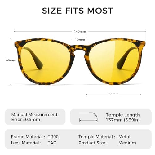 SUNGAIT Night Vision Glasses for Women Men: Vintage Round Yellow Sunglasses Classic Retro Designer Style (Amber Frame (Matte Finish)/Night Lens) SGT567HPKYS - Thumbnail 5