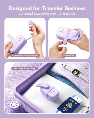 NTONPOWER Purple Travel Power Strip,Travel Essentials 4 Outlets 3 USB(1 C) with 4FT Wrapped Extension Cord Flat Plug, Cruise Essentials 2026 for Hotel Travel Cruise Essentials - Thumbnail 3