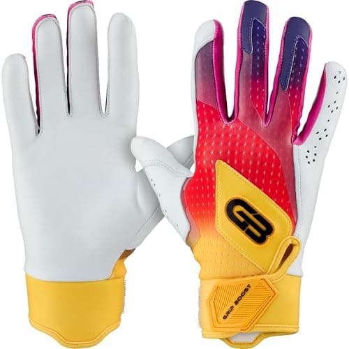 Grip Boost Baseball Batting Gloves with Boost Plus Leather – Adult and Youth Sizes for Men and Youth Players (Sunset, Youth Small) - Image 1