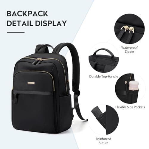 GOLF QUALITY Hiking Travel Backpack for Women Casual Business Weekender Multilayer Laptop Bag,16 Inch,Black - Thumbnail 4