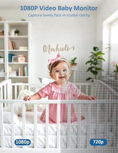 Buradin 1080P Baby Monitor No WiFi, Pan Tilt 4X Zoom 5000mAh Battery Video Baby Monitor with Camera and Audio, 2-Way Talk, Night Vision, VOX, 1200FT - Thumbnail 2