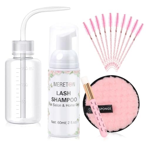 MERETON Lash Shampoo Kit for Lash Extensions, Eyelash Extension Cleanser Lash Cleaner Lash Cleaning Kit for Cluster Lashes Lash Bath with Makeup Pad+ Brush+Rinse Bottle, Oil Free Foam - Image 1