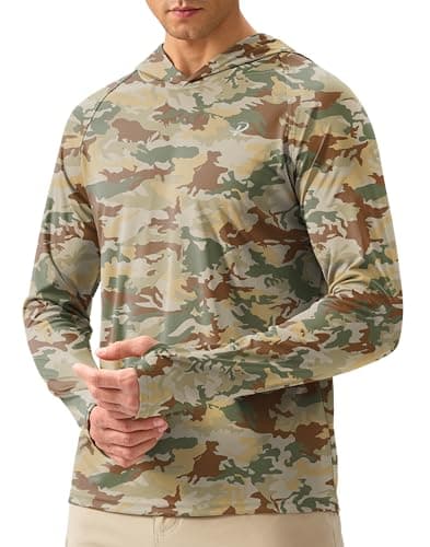 Pudolla Men's Sun Protection Hoodie Shirts UPF 50+ Rash Guard SPF Long Sleeve Fishing Shirt for Men Swim Hiking Boating(Brown Camo Medium) - Image 1