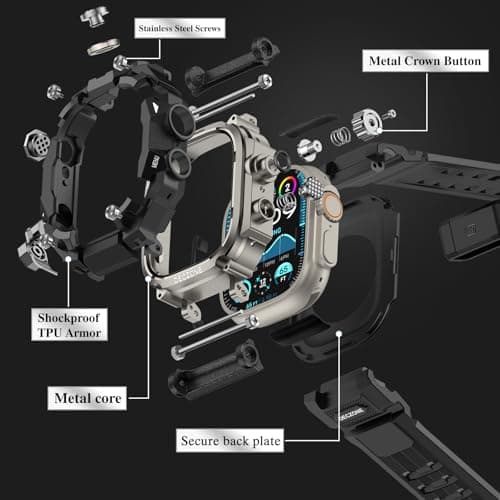 Deczone Band with Rugged Case Compatible with Apple Watch Bands 49mm (Ultra 3/2/1), Sport iwatch Bands Protective Bumper Cover for Men (49mm Titanium) - Thumbnail 5