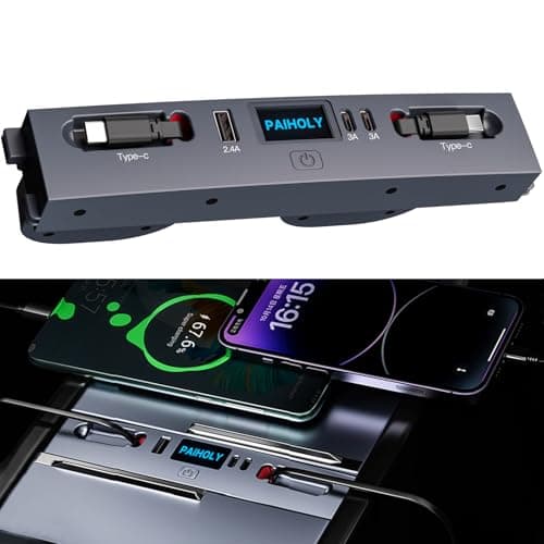 Car Charger Hub for Tesla Model Y Juniper 2025 2026 /Model 3 Highland 2024 2025, Retractable Cable Fast Car Phone Charger,Center Console Accessories - Image 1