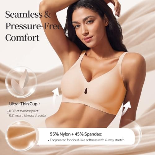 UIMERO Bras for Women No Underwire, Minimizer Bras for Women Full Coverage, Wireless Bras with Support and Lift, Seamless Push Up Bra Nude - Thumbnail 2