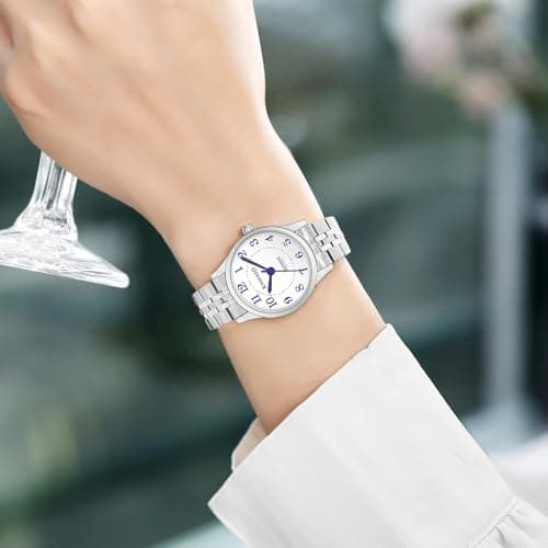 KNISKRED Easy Reader Watch for Women with Solid Stainless Steel Band Ladies Dress Watch Water Resistant (Silver) - Thumbnail 2