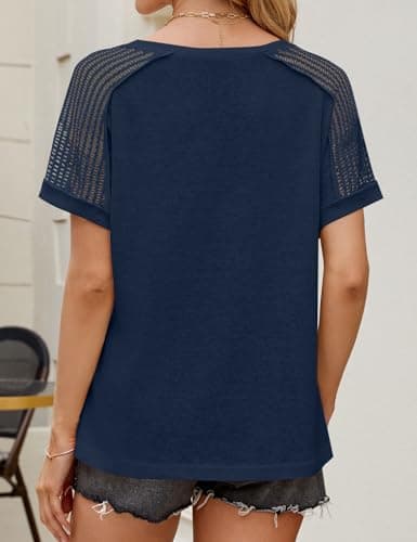 JUSTFASHIONNOW Womens Short Sleeve Tops Dressy Casual Summer V Neck Shirts for Women Business Office Ladies Blouse 2025 Fashion Clothes Blue S - Thumbnail 5