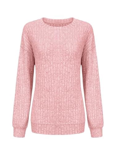 STOLKISS Pink Sweatshirts for Women Casual Long Sleeve Shirts Crew Neck Cute Pullover Relaxed Fit Fall Winter Ribbed Tops - Image 1