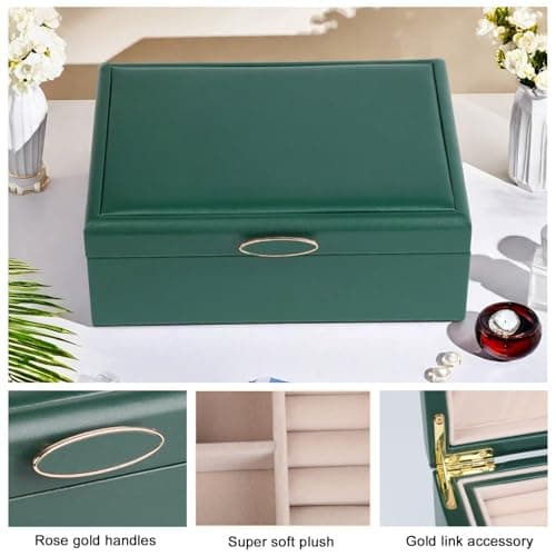 ASINGYER Small Jewelry Organizer for Women, 2-Layer Travel Jewelry Box with Portable Case, Necklace Ring Storage for Dresser, Girls Teens Gifts (Green) - Thumbnail 3