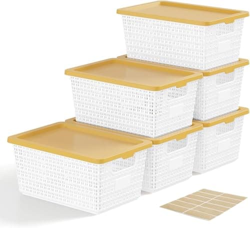 NUMIFUN Plastic Storage Bins with Latching Lids – Stackable Storage Baskets with Lids for Pantry, Closet, Bedroom & Shelves | Durable Organization Boxes for Home,Office & Classroom, 6 Pack, White - Image 1