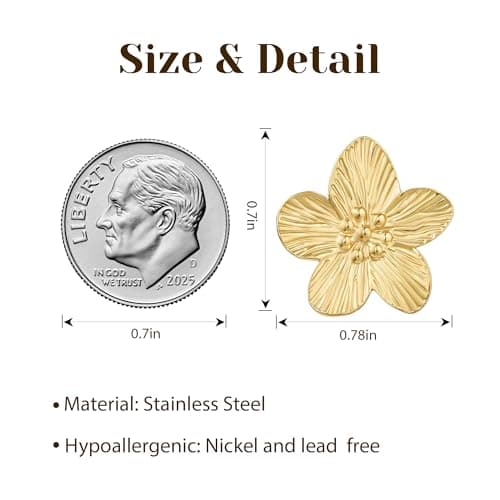 EINNULEIN 18K Gold Plated Gold Flower Earrings For Women Trendy Dainty Small Flower Statement Earrings Hypoallergenic Floral Stud Earring Jewelry Gifts for Her - Thumbnail 6
