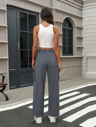 COPYLEAF Parachute Cargo Pants Women Elastic Waisted Quick Dry Lightweight Baggy Hiking Pants with Pockets Water Resistant(Grey S) - Thumbnail 2