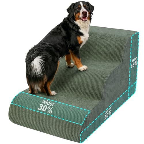 Olaivy Large Dogs Stairs for Bed, Extra Wide Pet Step for Couch or Chair, 100lbs Load Capacity, 3-Step Stable & Sturdy Cat & Dog Ramp for Puppy Small Medium Senior Dog Essentials, Washable Cover,Green - Image 1