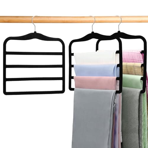 Closet Organizers and Storage,2 Pack Pants Hangers Space Saving,Velvet Hangers, Dorm Room Essentials for College Students Girls Boys Guys,Non Slip Organization and Storage Scarf Jeans Hangers